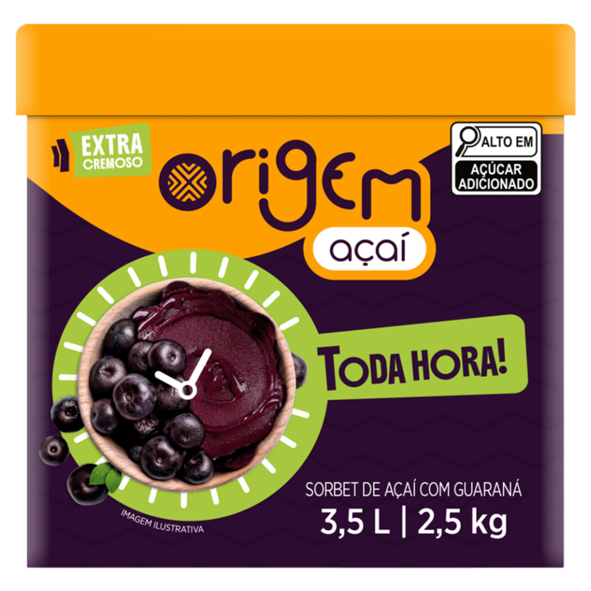 Acai Origem Toda Hora Tradicional Com guarana Pote 3,5L