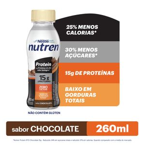 Bebida Láctea UHT 15g de Proteínas Chocolate Zero Lactose para Dietas com Restrição de Lactose, Frutose e Sacarose Nutren Protein Frasco 260ml