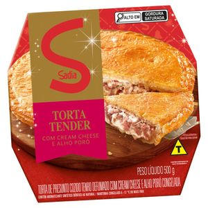 Torta Congelada Tender De Presunto Cozido Tenro Defumado Com Cream Cheese E Alho-Poró Sadia Caixa 500g
