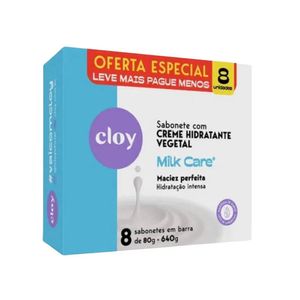 Pack de Sabonete em Barra Hidratrante Vegetal Milk Care Cloy 640g com 8 Unidades Leve Mais Pague Menos