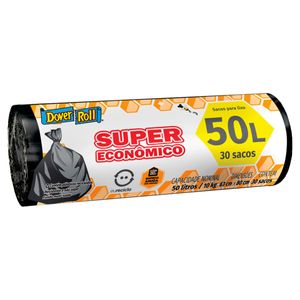 Saco Para Lixo Preto Super Econômico 50L Dover Roll 30Un