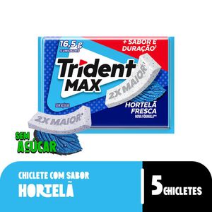 Chiclete Trident Max Hortelã Fresca Sem Açúcar 16g -Embalagem Com 5 Unid.
