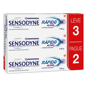 Kit Creme Dental Sensodyne Rápido Alívio Para Dentes Sensíveis Leve 3 Pague 2 Com 90g Cada