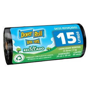 Saco De Lixo Dover Roll Reciclado Preto Super Forte 15L Rolo 40 Un