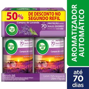 Aromatizador Bom Ar Spray Automático Freshmatic Refil 250Ml 50% Off Na 2ª Unidade Campos De Lavanda