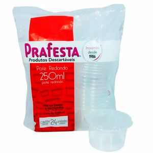 Pote Plástico Prafesta 250Ml Com Tampa Embalagem 24 Un