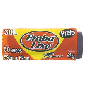 Saco De Lixo Preto 30L Rolo Embalixo 50Un