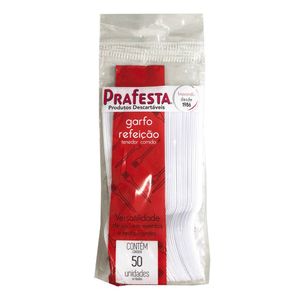 Garfo Plástico Descartável Prafesta Branco Embalagem 50 Un